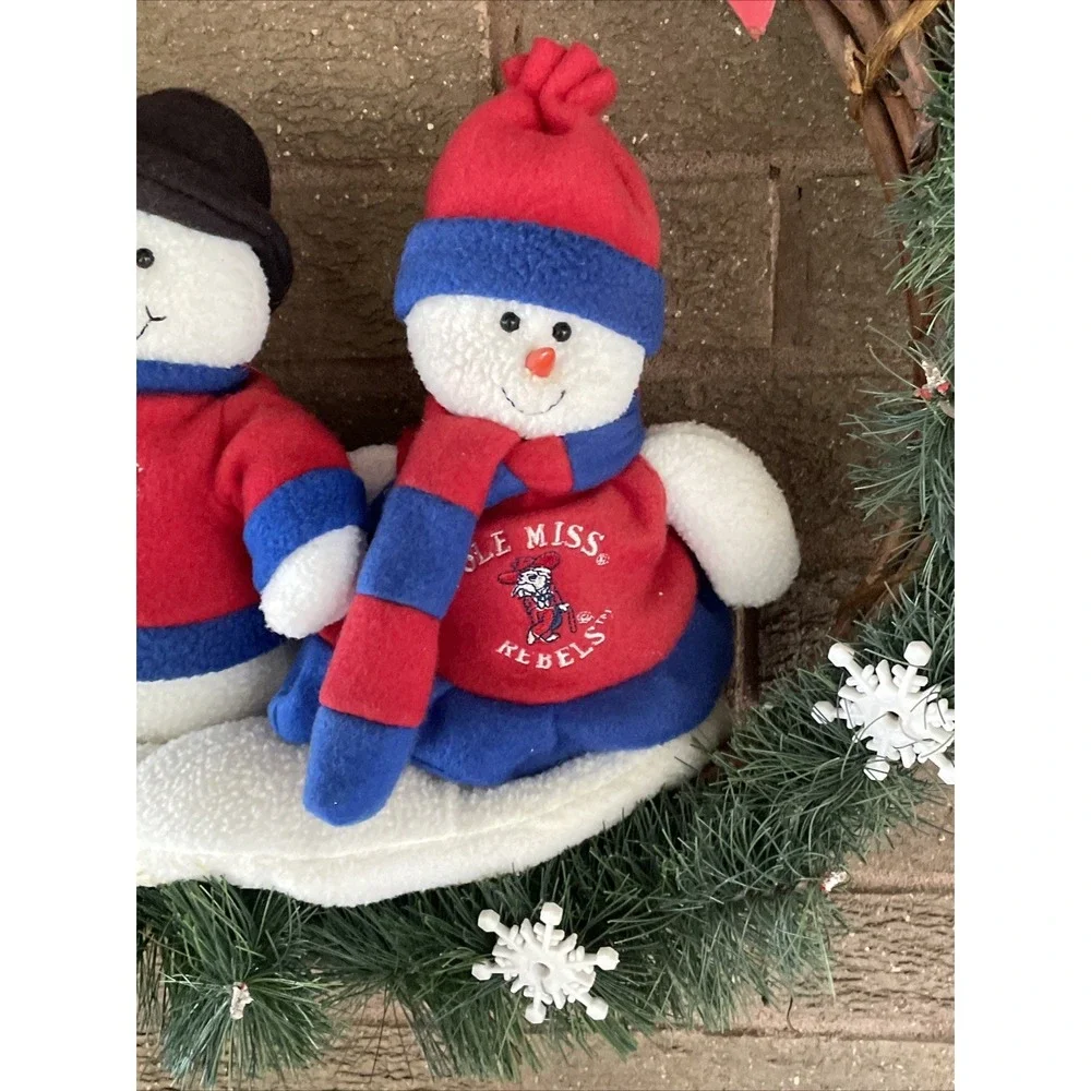 Vintage Ole Miss Rebels Holiday Wreath Christmas Snowmen College Football Rare.
